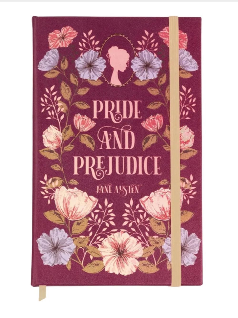 Steel Mill Burgundy Floral Pride & Prejudice Book Club Elastic Cord Journal